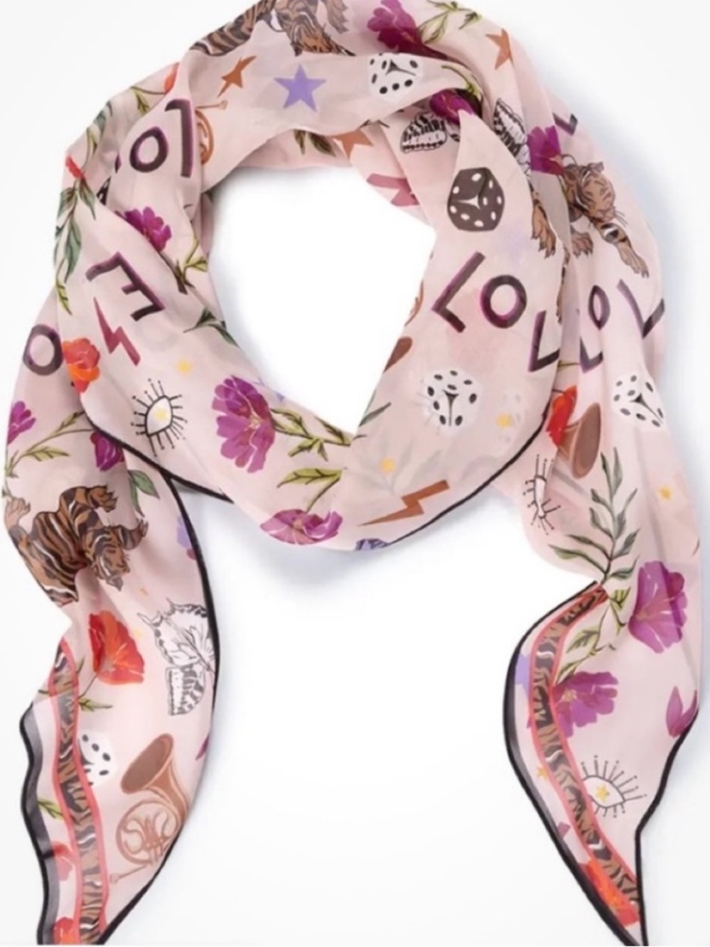 Cabi Rare J’Adore Scarf Style 4594 100% Silk Tiger Floral Butterfly Print 💕🌸🖤